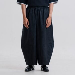 Barrel Pant Black Stripped - Nara - Celana Barrel Semi Wool Garis