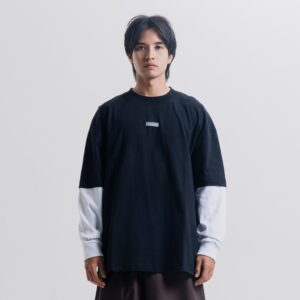 Tshirt Double Sleeve Oversized Black - DS Base - Kaos Double Lengan Oversized Hitam