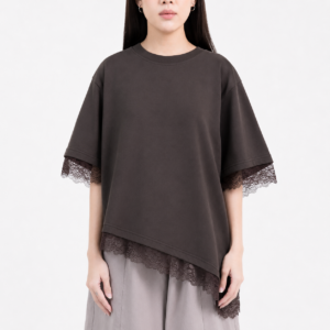 Lace Asymmetrical Oversized Top Brown - Marie - Atasan Oversize Asymetris variasi Lace Coklat - Elated by Her