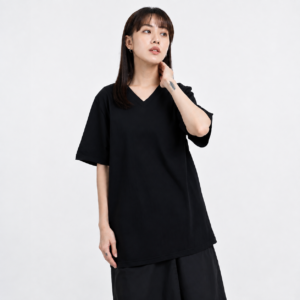 Alternative view of Kaos Wanita Oversize V Neck Hitam Detail Lace Belakang - Yugen - Elatedbyher