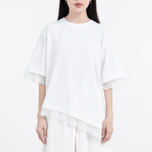 Lace Asymmetrical Oversized Top White - Marie - Atasan Oversize Asymetris variasi Lace Putih - Elated by Her